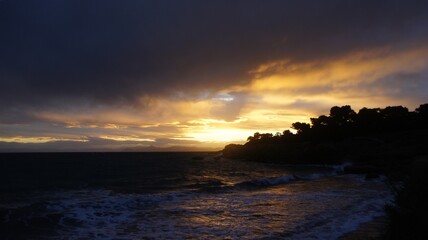Obraz premium sunset over the winter Mediterranean sea