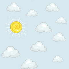 Seamless patten vector sun and clouds textile print