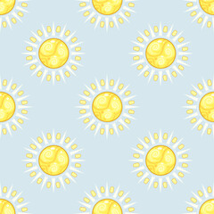 Seamless patten vector sun and clouds textile print