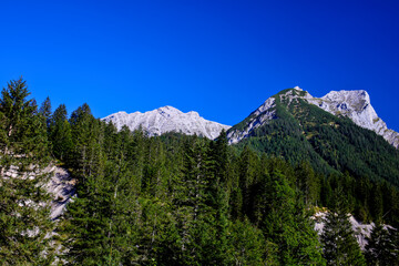 Fototapeta na wymiar Karwendel Nature Park, Karwendel Mountains, Alpine Park, Rißtal, Risstal, mountains, mountain forest, Vomp, Hinterriß, Tyrol, Austria