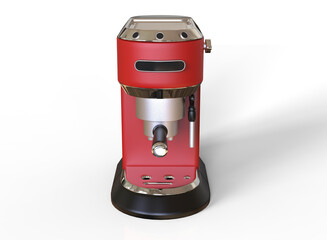 A red espresso coffee machine on white background. 3D render.