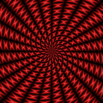 Spiral Rays in Red and Black   A digital fractal work with a spiral ray design in black and red.