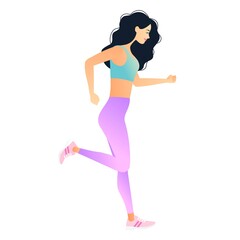 Running sporty woman.  Beautiful girl jogging. Vector flat design of fitness.