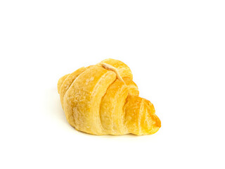 Croissant sandwich with ham and cheese on white background. One Croissant isolated picture. Homemade bakery concept.
