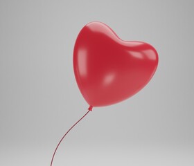 Red balloon heart on white background. Happy Valentines Day. 3d rendering