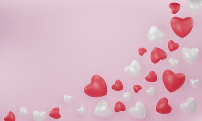 Red, white heart on pink background for Happy Women's, Mother's, Valentine's Day concept. 3d rendering