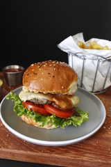 Burger with french fries