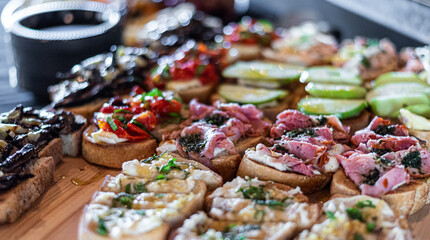 Traditional bruschetta platters with assorted toppings