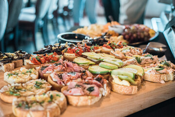 Traditional bruschetta platters with assorted toppings