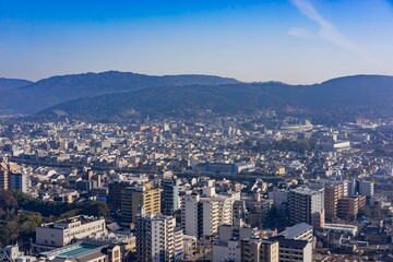 Fototapeta premium Aerial view of Kyoto downtown cityscape