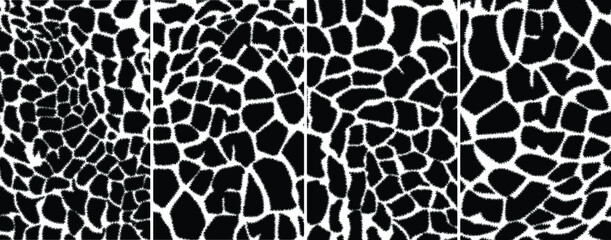 Pattern with giraffe skin texture black and white. Giraffe print. Animal print vector illustration. Fashionable print.