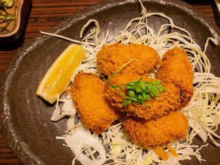 Close up shot of Japanese style beef deep fried pork cutlet
