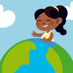 cute girl on world map cartoon, children