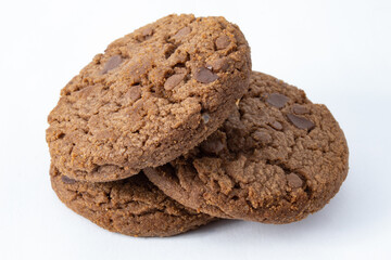 Homemade chocolate chip cookies isolated on white background