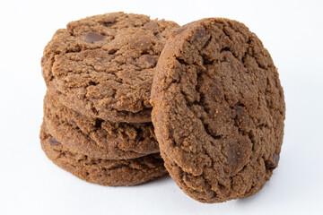 Homemade chocolate chip cookies isolated on white background