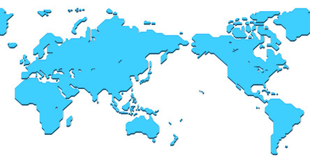 Fototapeta na wymiar World Map (Simplified outline world map, Asia in Center, 3D Illustration)