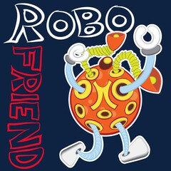 Illustration vector cute robot with text and background