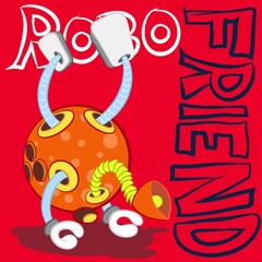 Illustration vector cute robot with text and background