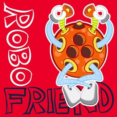 Illustration vector cute robot with text and background