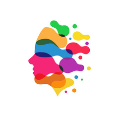 illustration of abstract human head with colorful spot or dot vector template, innovative brainstorm creative vector