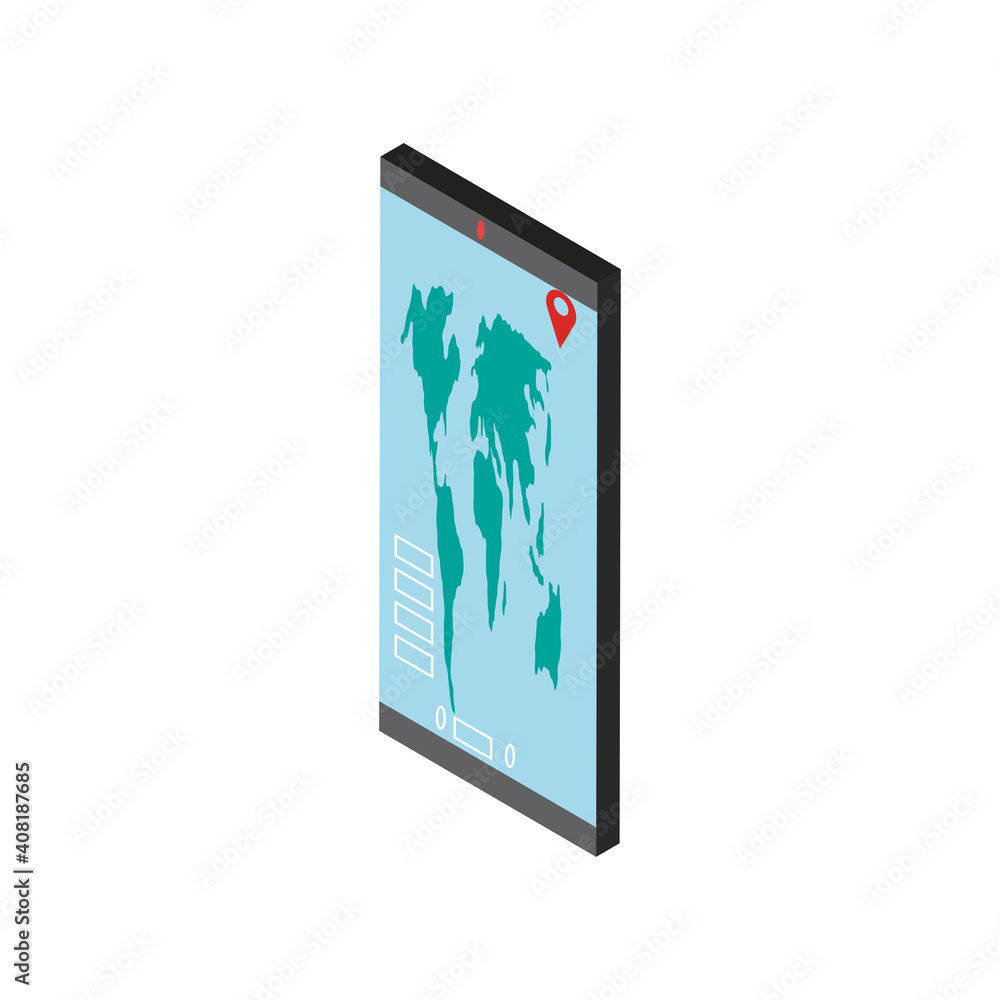 Poster gps mark and map in smartphone isometric vector design