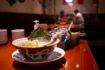 Japanese ramen noddle with new normal equipment.