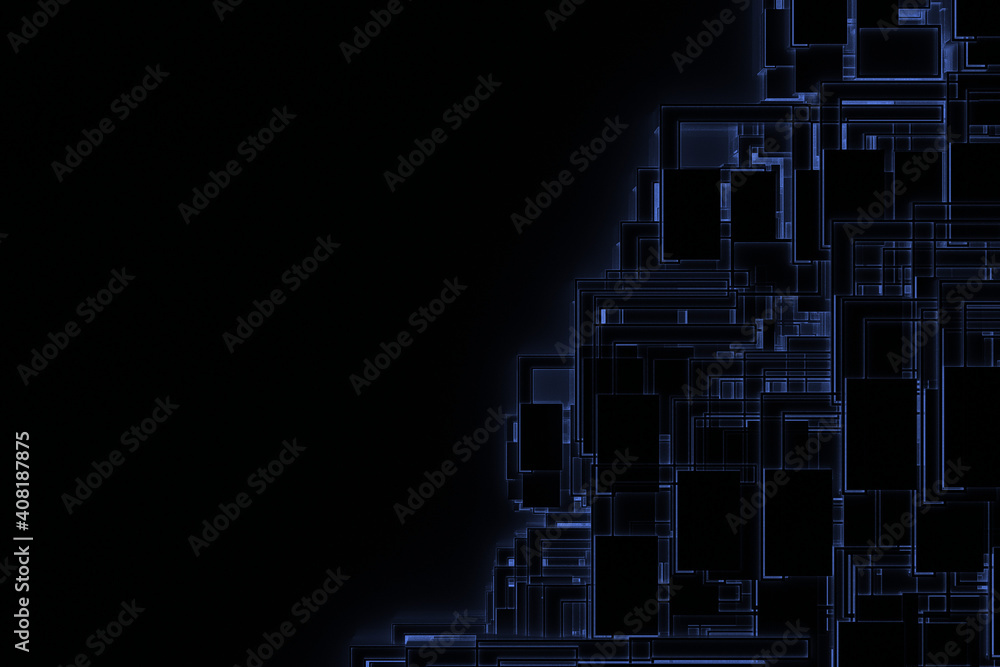 Poster futuristic complex structure frame abstract dark blue future concept background.3d illustration and 