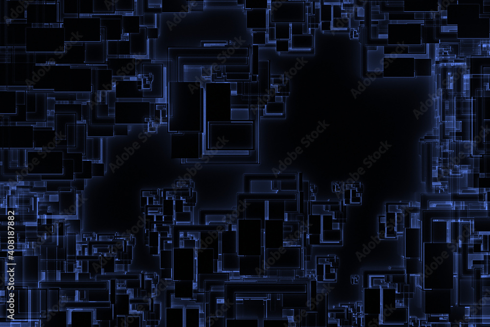 Poster futuristic complex structure frame abstract dark blue future concept background.3d illustration and 