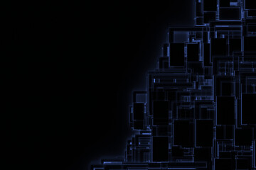 Futuristic complex structure frame abstract dark blue future concept background.3d illustration and rendering.