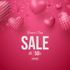 Women's day sale with 3d love balloons.