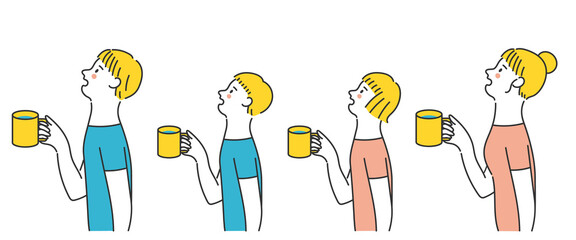 Family gargling with a cup