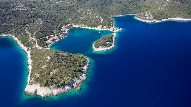 Green Forest In Lastovo Island And Blue Water Of Adriatic Sea In Croatia. - aerial drone