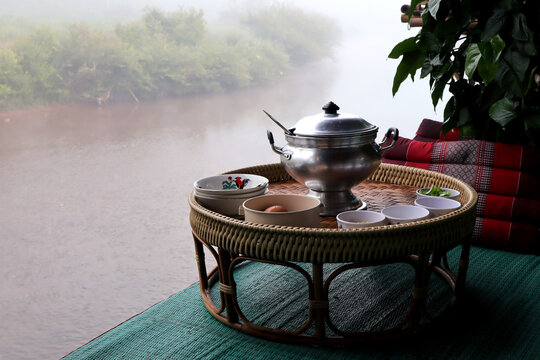 Khantok (food tray) Set of local food at Baan Sapan in Nan province, Thailand.