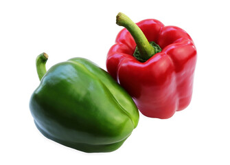 Red and Green bell peppers on white background. sweet bell peppers.