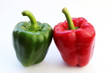 Red and Green bell peppers on white background. sweet bell peppers.