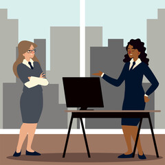 business women in workspace with desk and chair