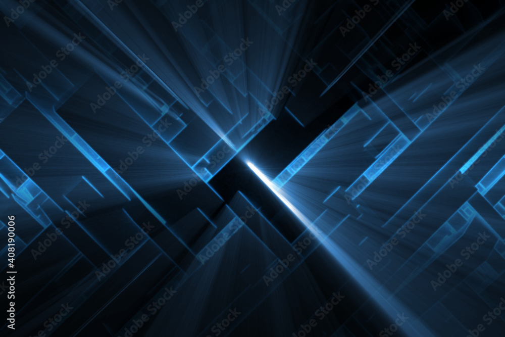 Aufkleber abstract dark blue modern block with light ray for technology background.3d illustration and renderi
