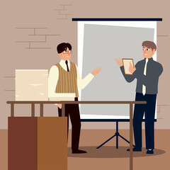 business people, businessmen working with documents and board presentation