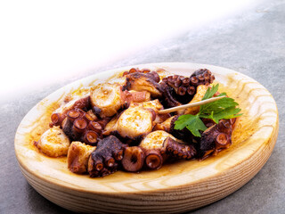 cooked tentacle of an octopus, pulpo a la gallega