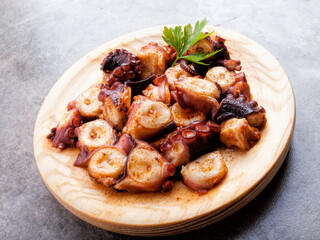 cooked tentacle of an octopus, pulpo a la gallega