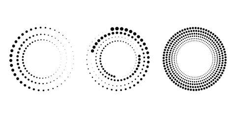 Halftone dots circle set. Dot halftone gradient effect. Pop-art texture. Vector design banner. Stock image. EPS 10.