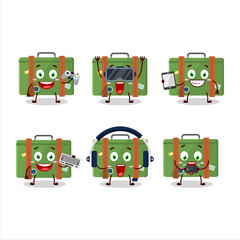 Traveling suitcase cartoon character are playing games with various cute emoticons