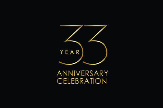 Luxury Black Gold 33 years anniversary, minimalist logo years, jubilee, Ribbon greeting card. Birthday invitation. Gold space vector illustration on black background - Vector