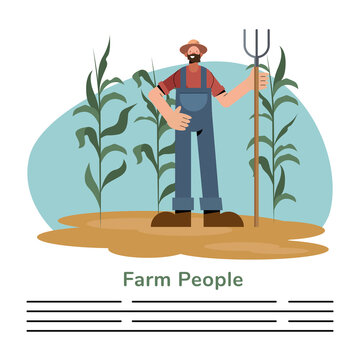Farm people and farmer man with rake vector design