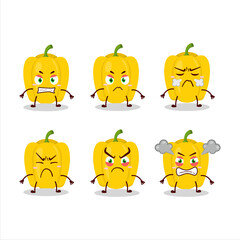 Yellow pepper cartoon character with various angry expressions