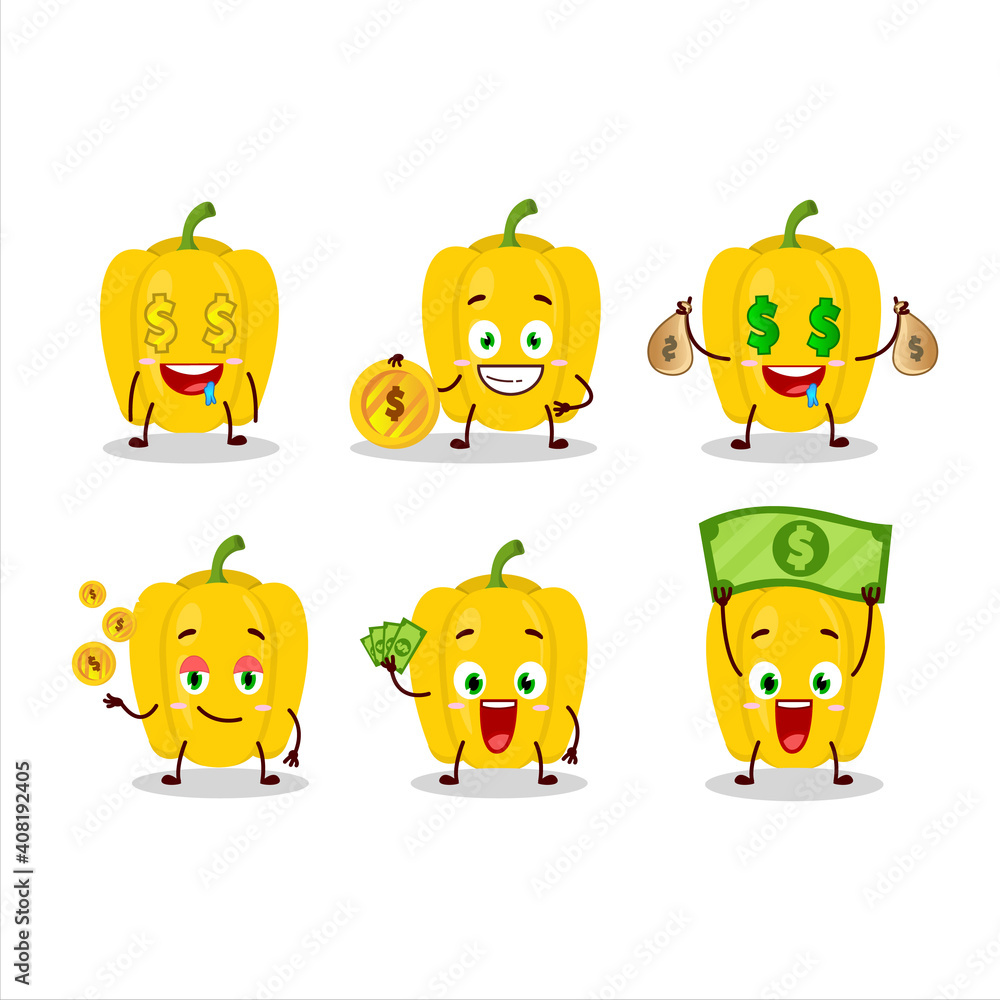 Canvas Prints Yellow pepper cartoon character with cute emoticon bring money