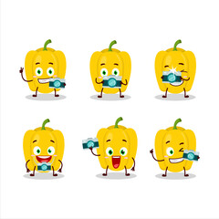 Photographer profession emoticon with yellow pepper cartoon character