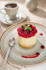 cheesecake, pastel de queso con frutos rojos