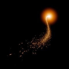 isolated gold curve twirl  star dust trail particle magic light background