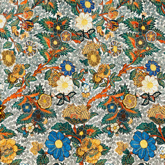 Blooming flowers vector pattern background vintage style